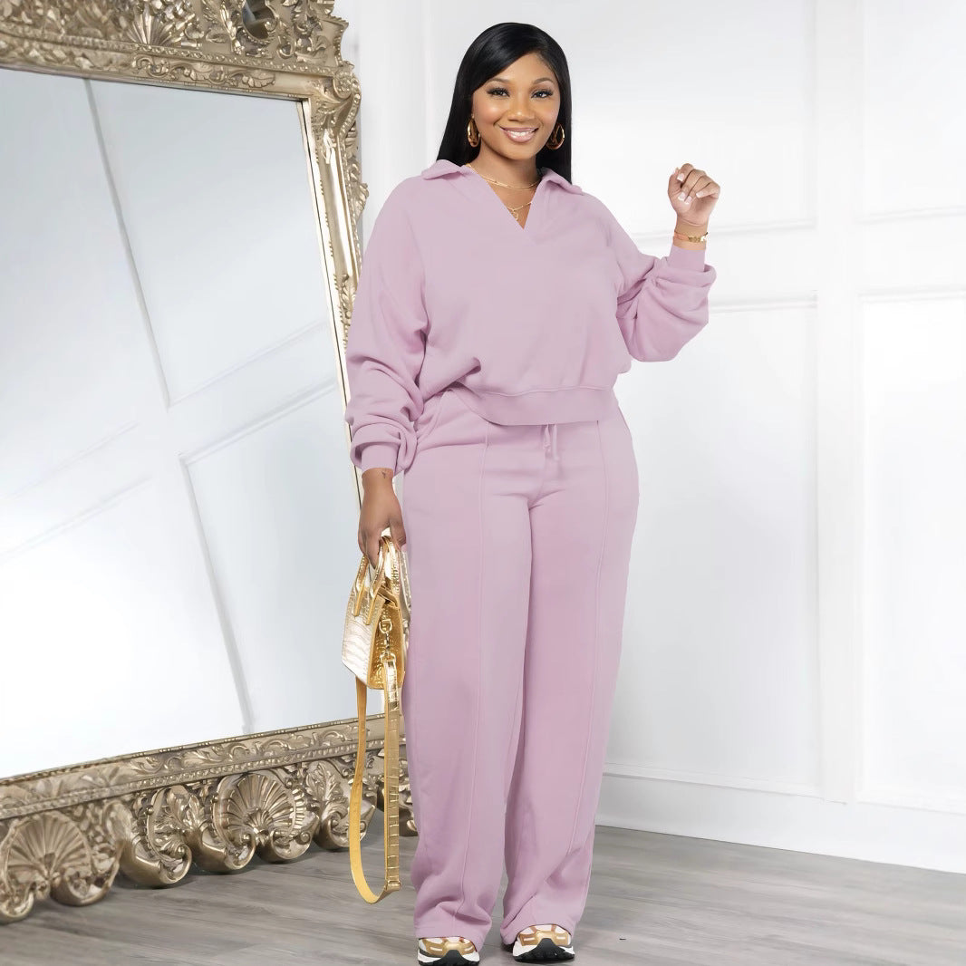 Ensemble décontracté col V pour femme