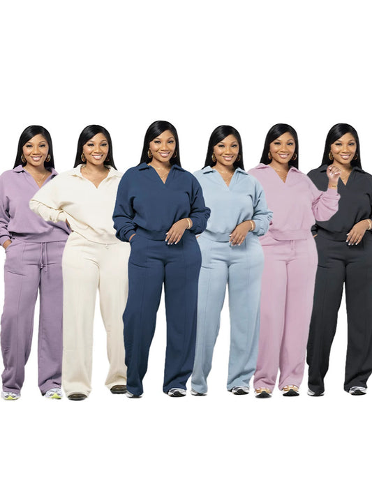 Ensemble décontracté col V pour femme