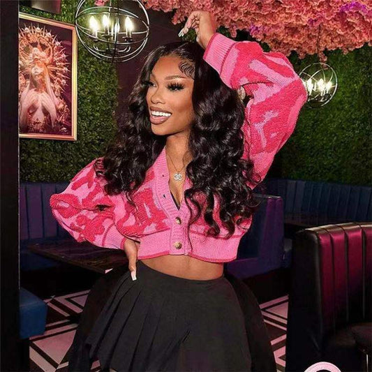 Haut tricoté col V bicolore pour femme