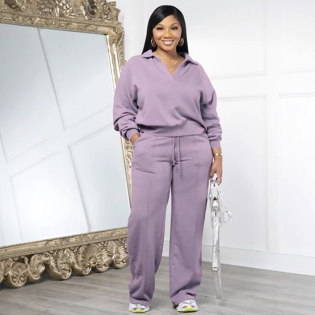 Ensemble décontracté col V pour femme